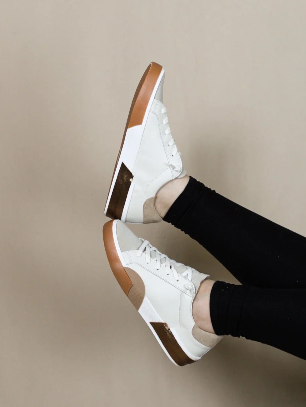 Dolce Vita White Casual Platform Sneakers with Tan Accents
